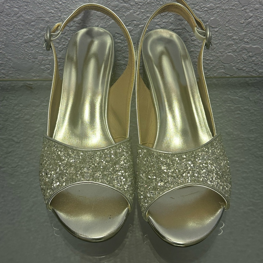Silver Glittering Block Small Heels